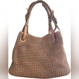 Platania Italy Large Basket Weave Soft Leather Satchel in Tan/Brown - GUC